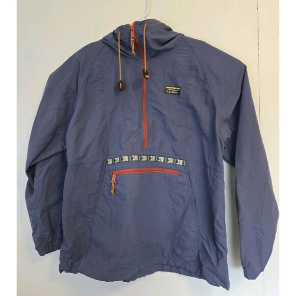 LL Bean Windbreaker Womens L Blue Mountain Aztec Anorak 1/4 Zip Hooded Western - Picture 1 of 8